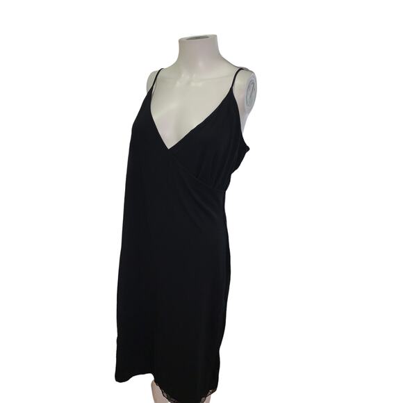Kenneth Cole Black V neck Strappy Pleated Lace Bottom Dress M - Picture 3 of 7